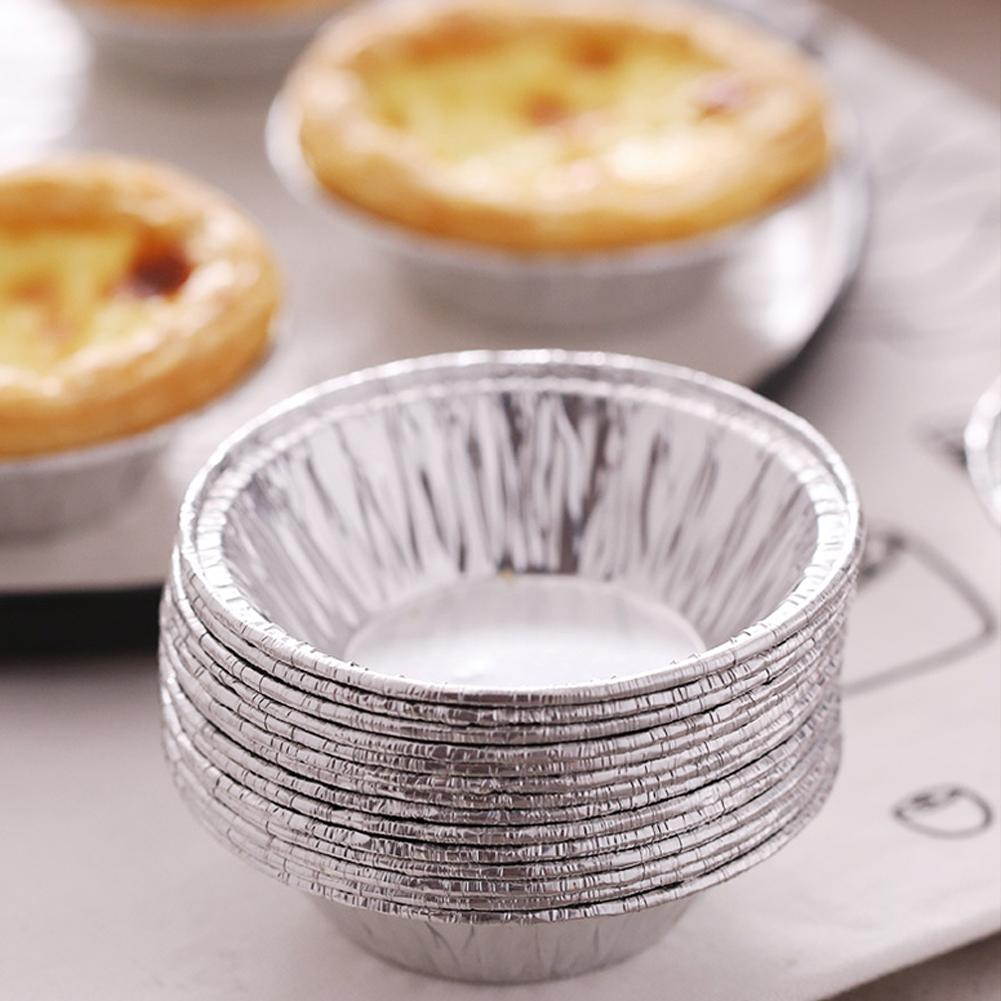 100pcs Disposable Aluminum Foil Baking Cookie Muffin Cupcake Egg Tart Mold Round