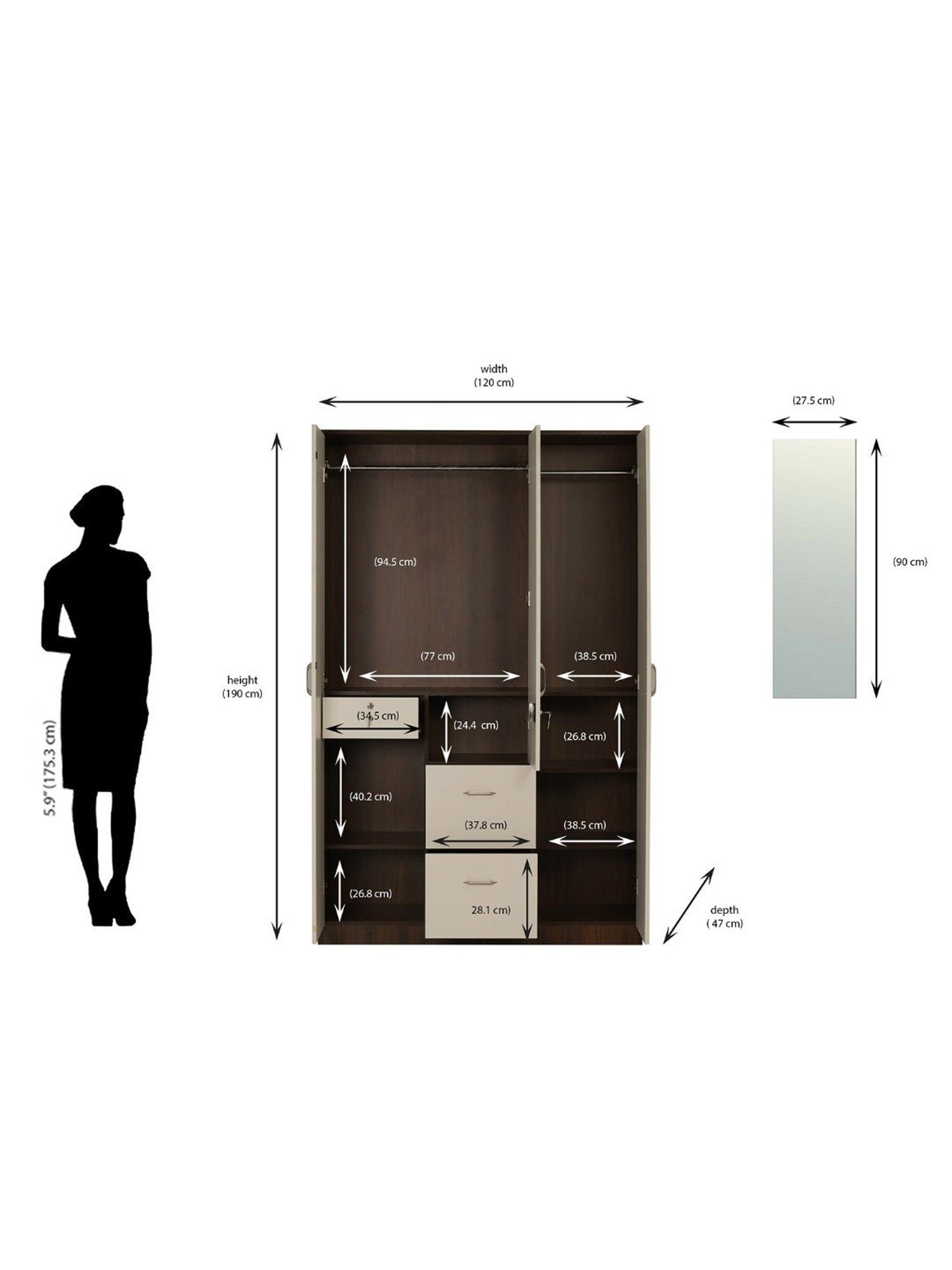 Godrej Interio Ewa Brown Engineered Wood 4 Door Wardrobe