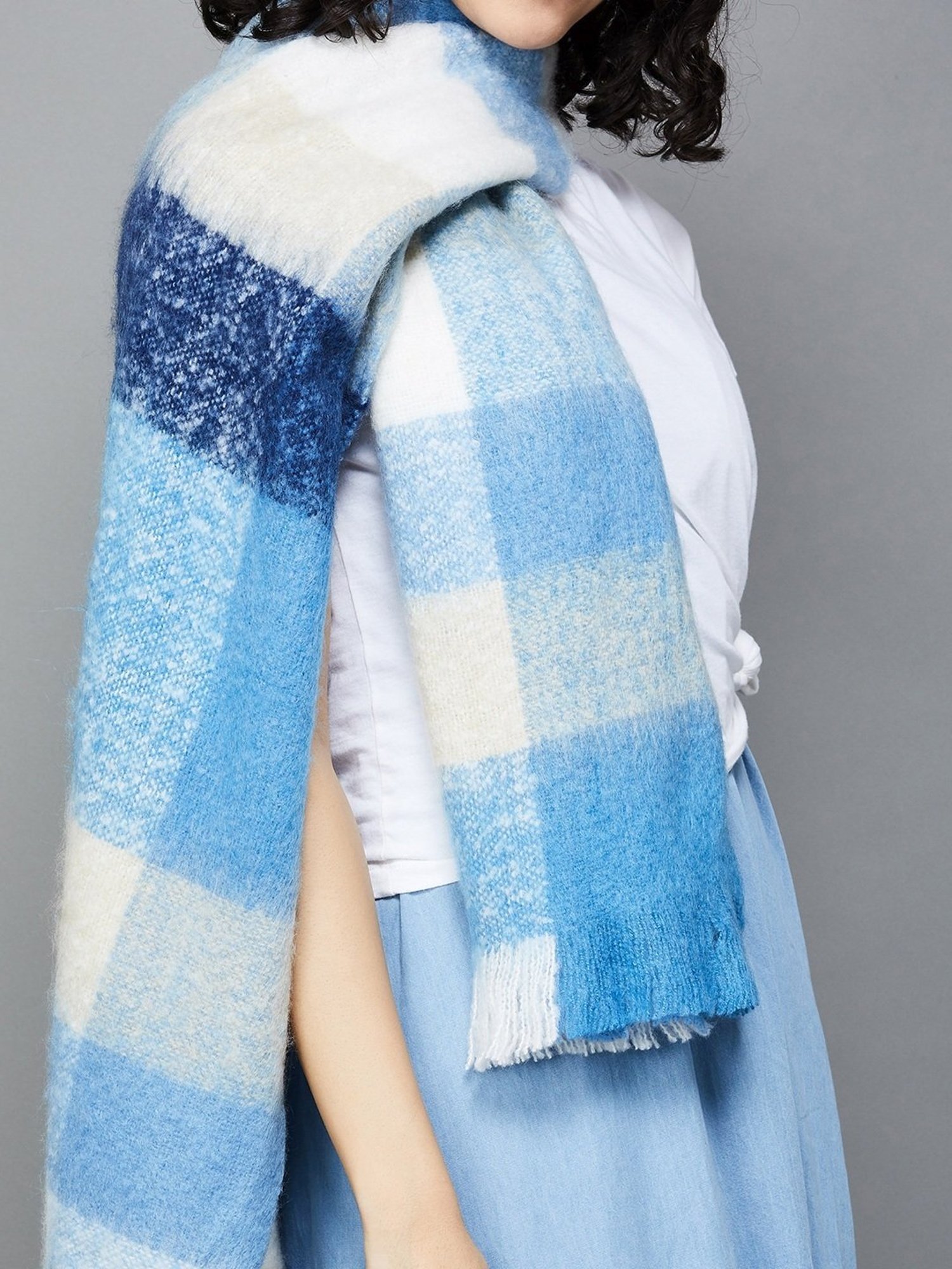 Ginger by Lifestyle Blue Chequered Shwal