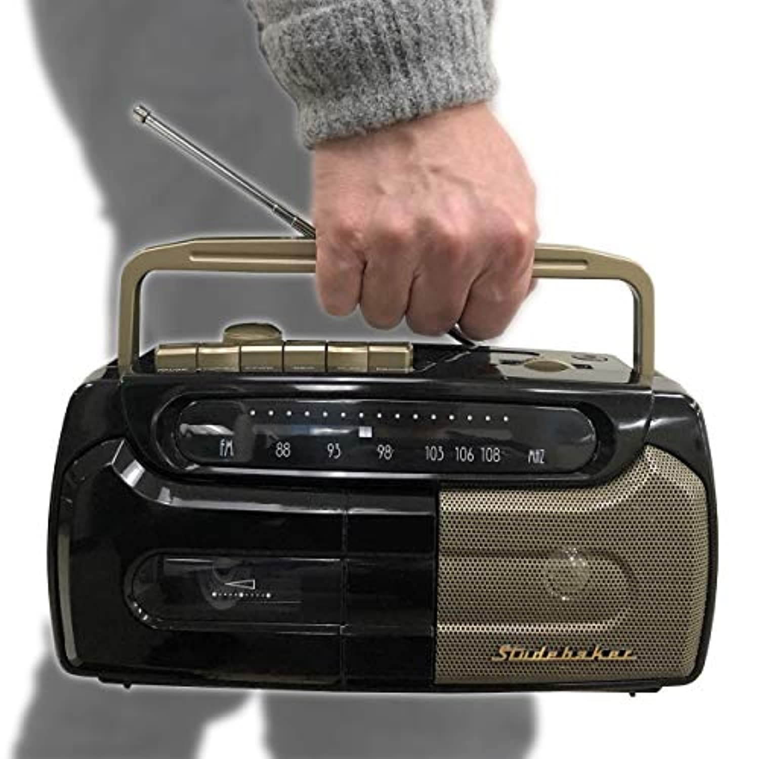 Studebaker Portable Cassette Recorder and Player with FM Radio Aux Input for External Devices (SB2127BG)