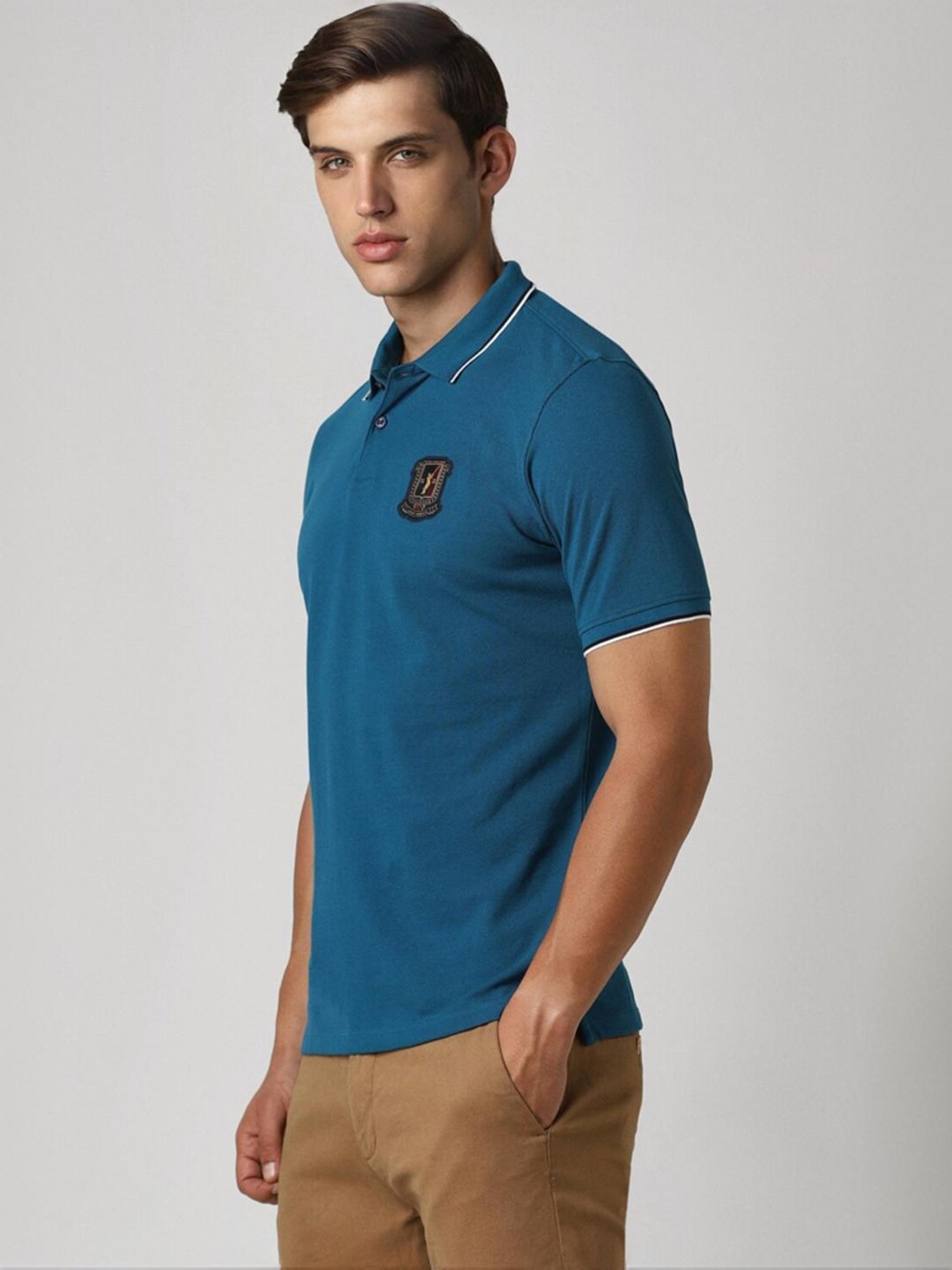 Peter England Blue Regular Fit Polo T-Shirt