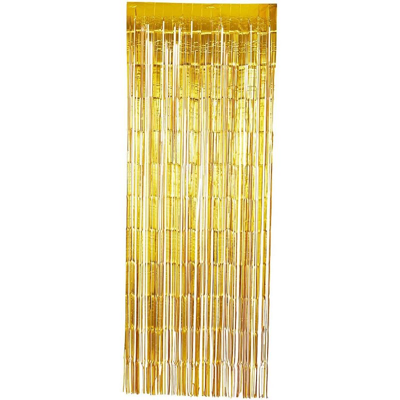 Sparkle and Bash 4 Pack Gold Tinsel Foil Fringe Curtain for Birthday Party Decorations (35 x 94 In)