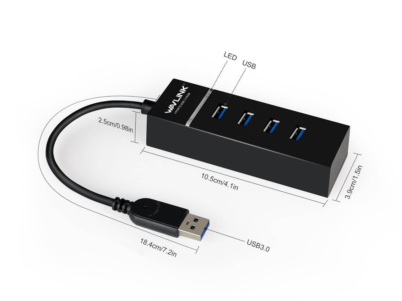 USB 3.0 Hub, Portable SuperSpeed 4 Port USB 3.0 Hub with Built-in Cable , USB Extension Multi-function USB Dock Hot Swapping Support for  Mac, PC, USB Flash Drives and Other Devices