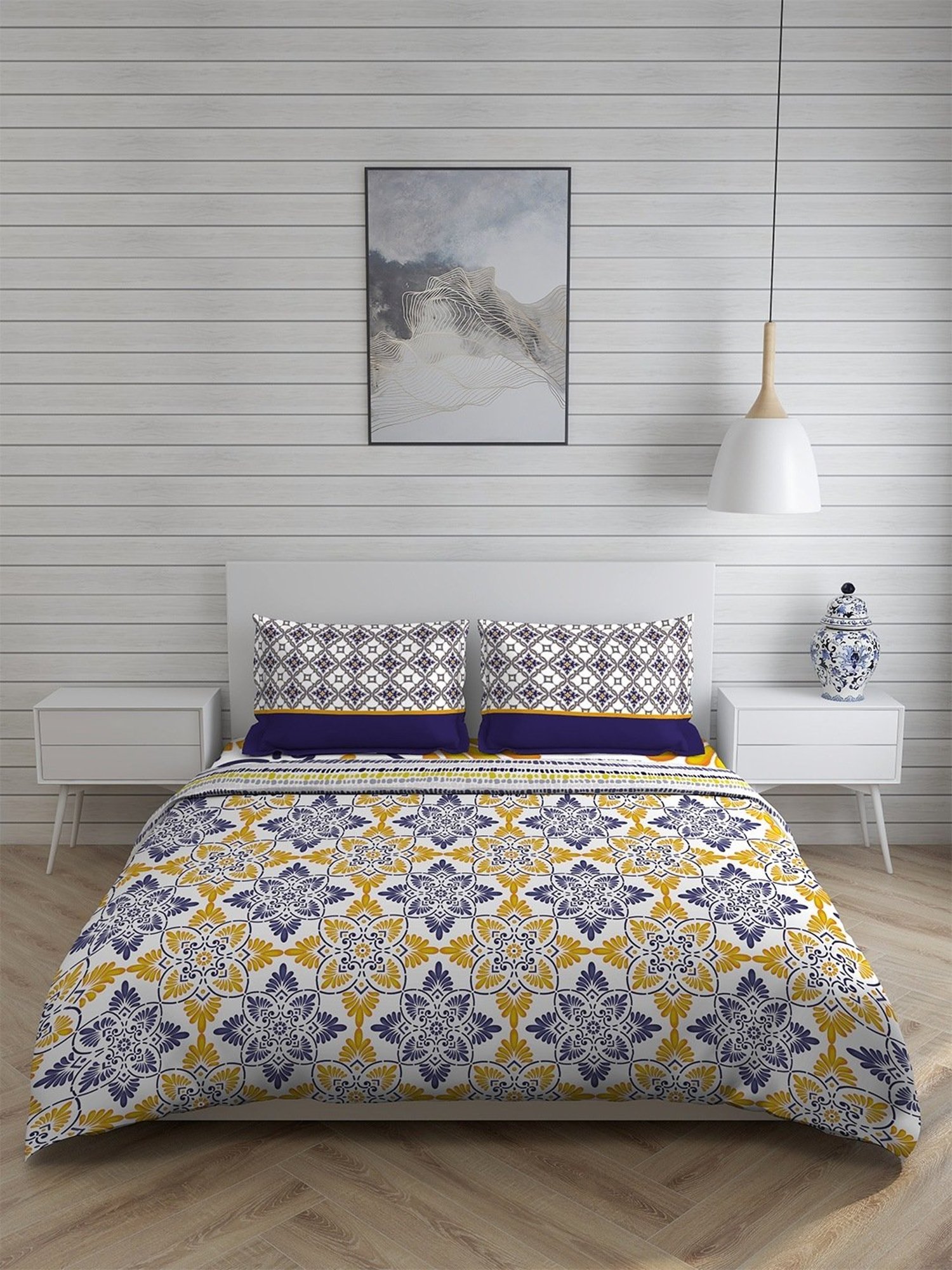 Layers Roma Floral Yellow 120 TC Cotton King Bedding Set