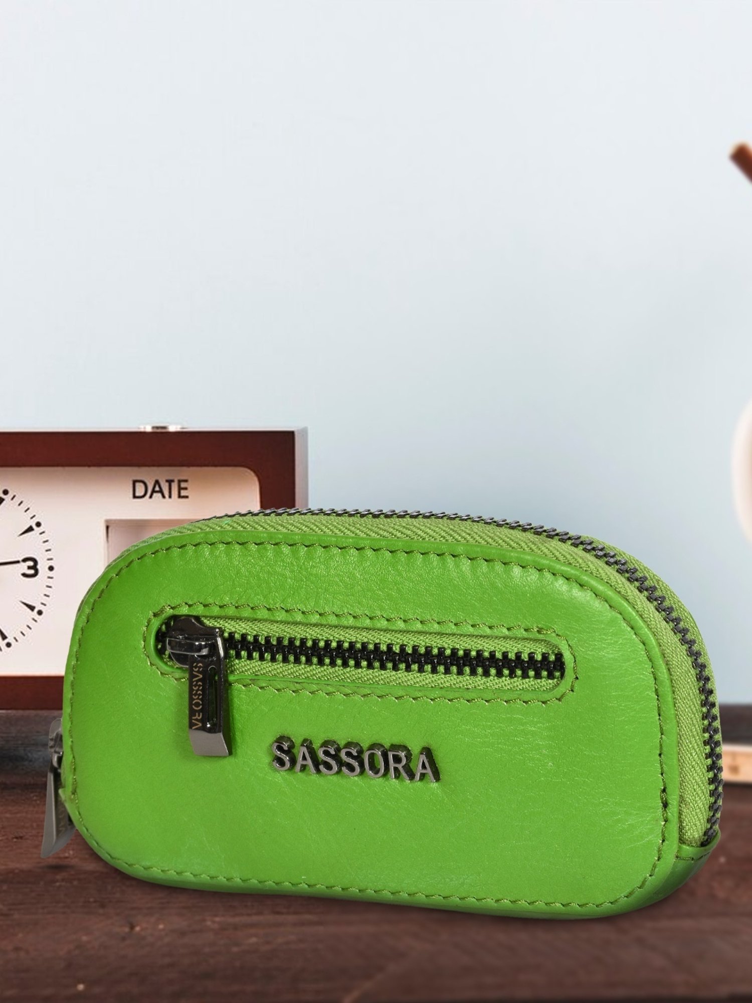 SASSORA Green MAYA Small Leather Car Key Case Pouch