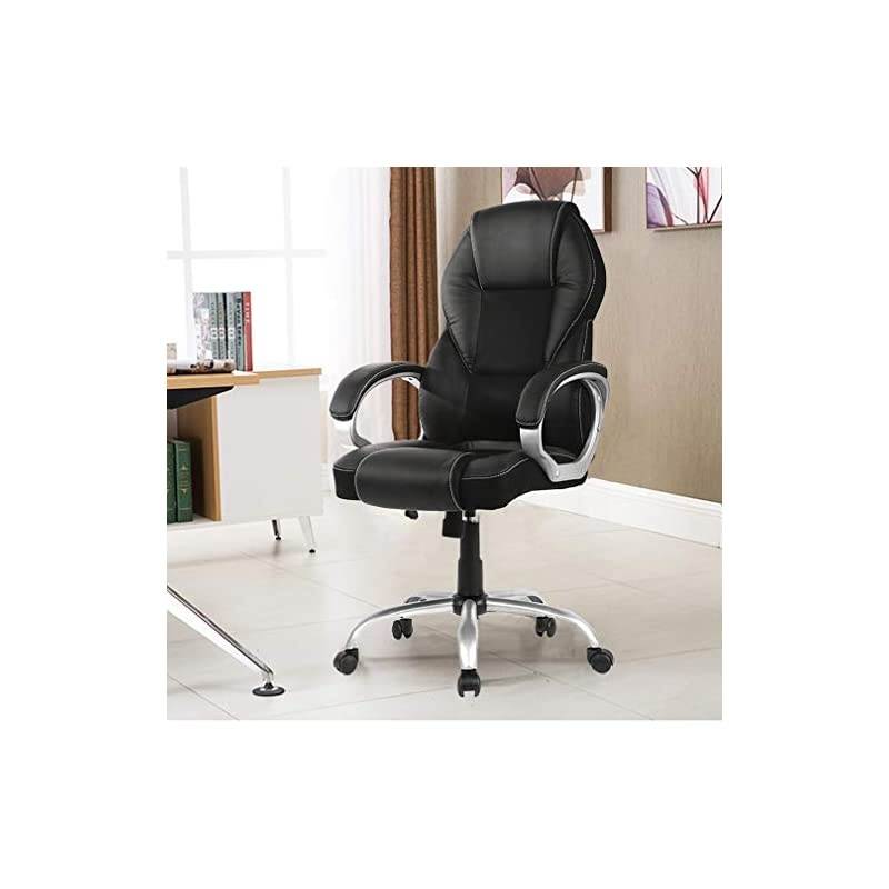 Chair Computer Desk Chair PU-Padded Adjustable Exectuive High-Back Cushion Lumbar Support Chair with Armrest - Brown