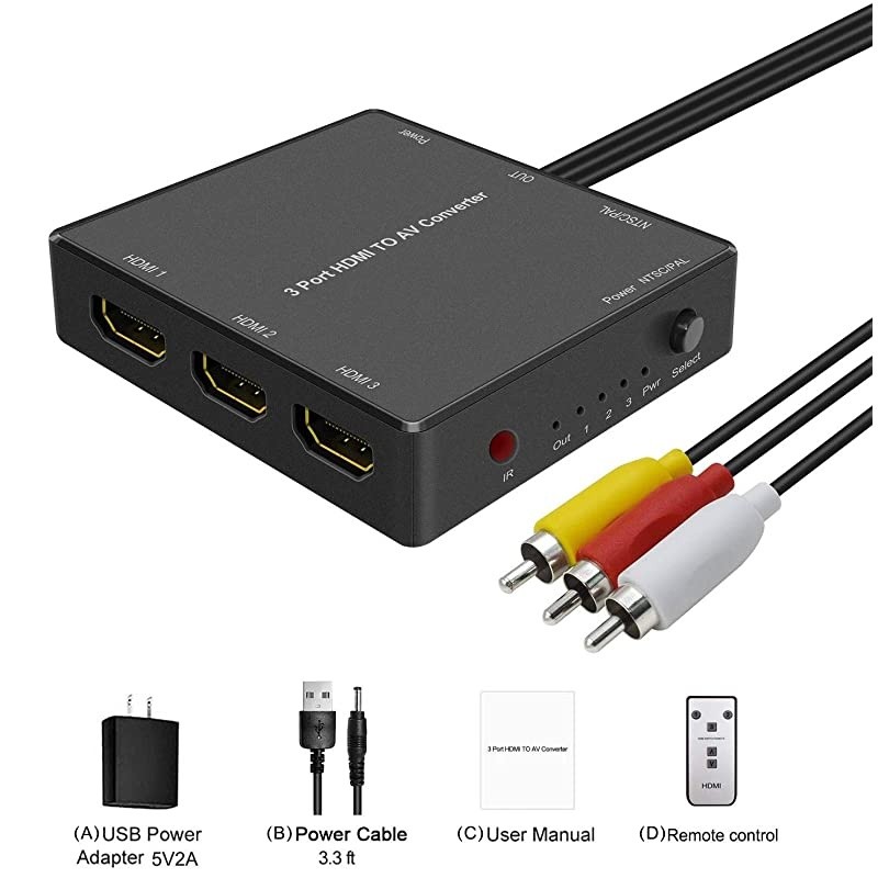 Port HDMI to RCA Converter hdmi to av Adapter for Older tv hdmi to Composite for Fire Stick Roku Streaming Sticks Xbox one PC DVD Players Supports PALNTSC 1080P