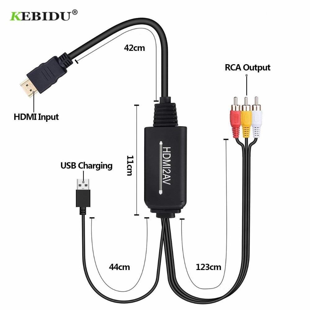 KEBIDU 2M(6.5ft) HDMI to 3RCA/AV Converter 1080P CVBS Converter HDMI to Composite AV Converter Adapter