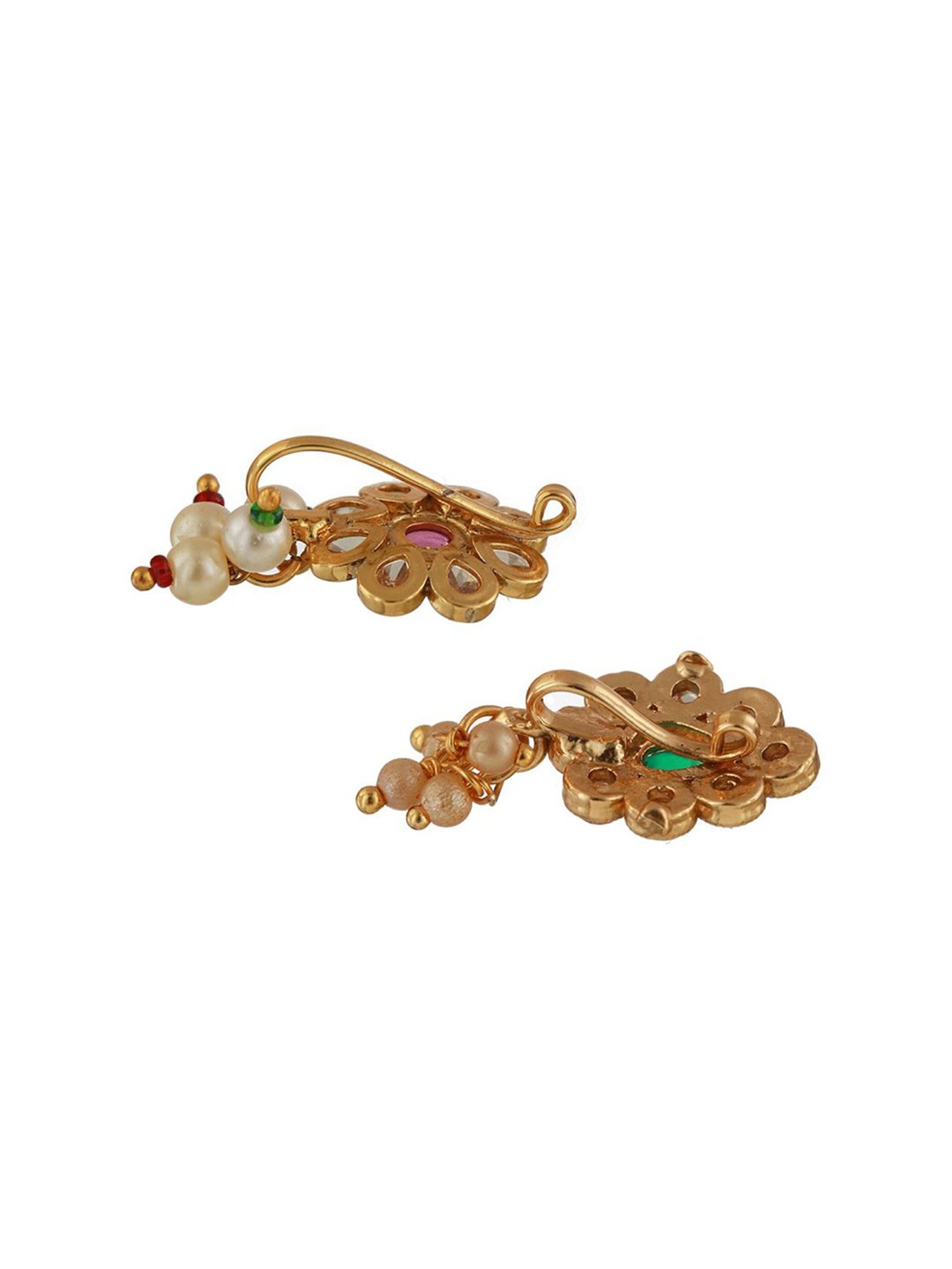 Aatmana Kundan Flower Green Nosepin for Women - Set of 2