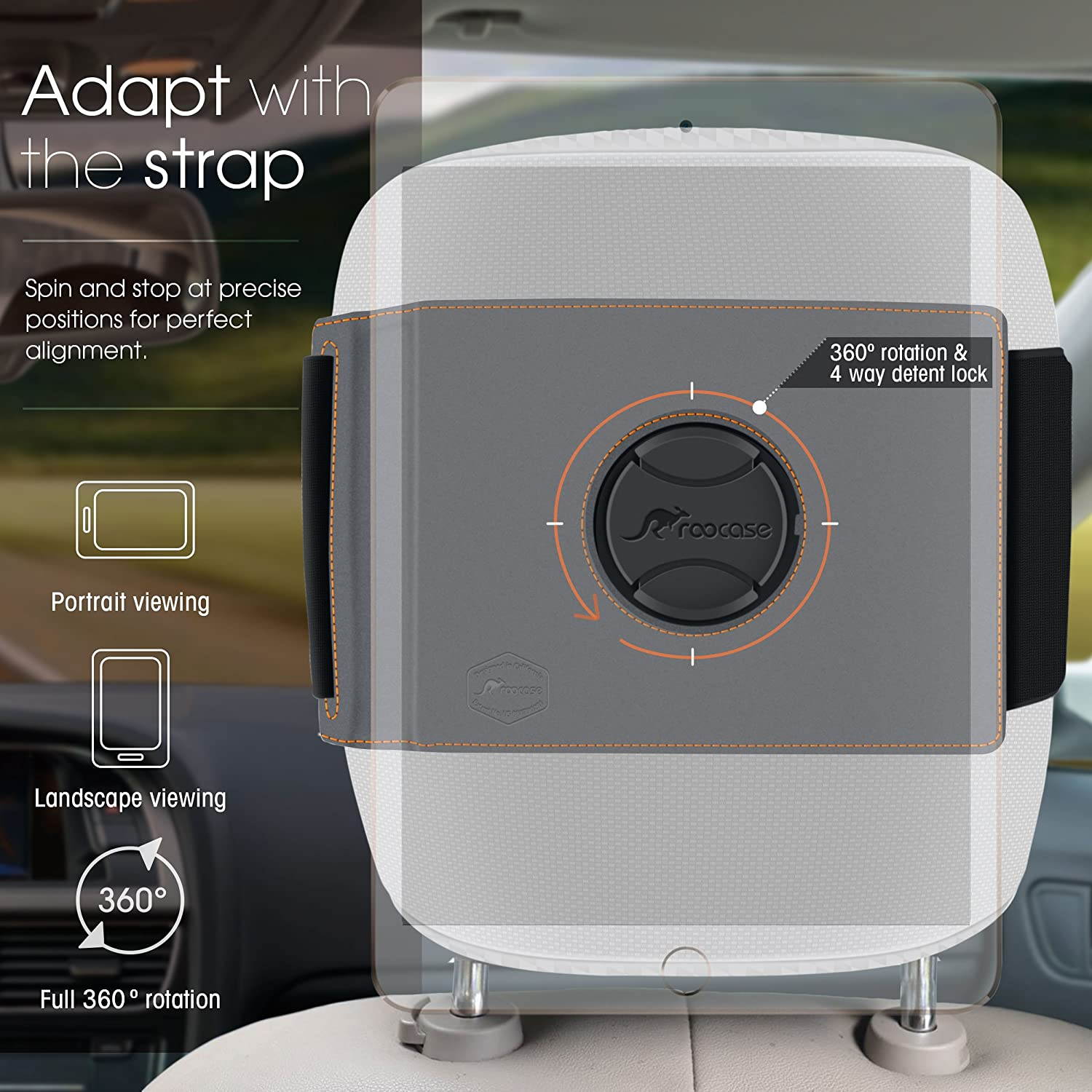 rooCASE Universal Tablet Orb Bundle, Exec Portfolio Case for 7 inch Tablet with Orb Strap Holder