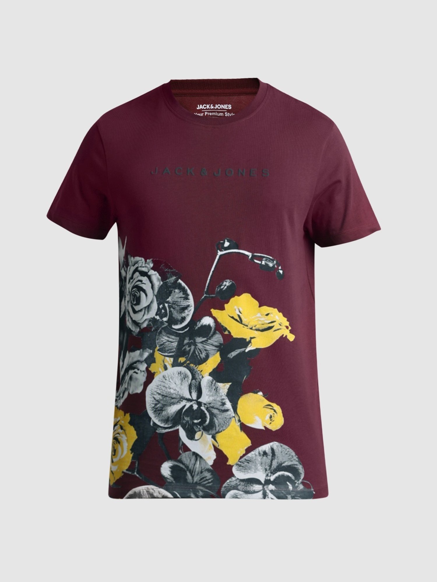 Jack & Jones Tawny Port Cotton Slim Fit Printed T-Shirt
