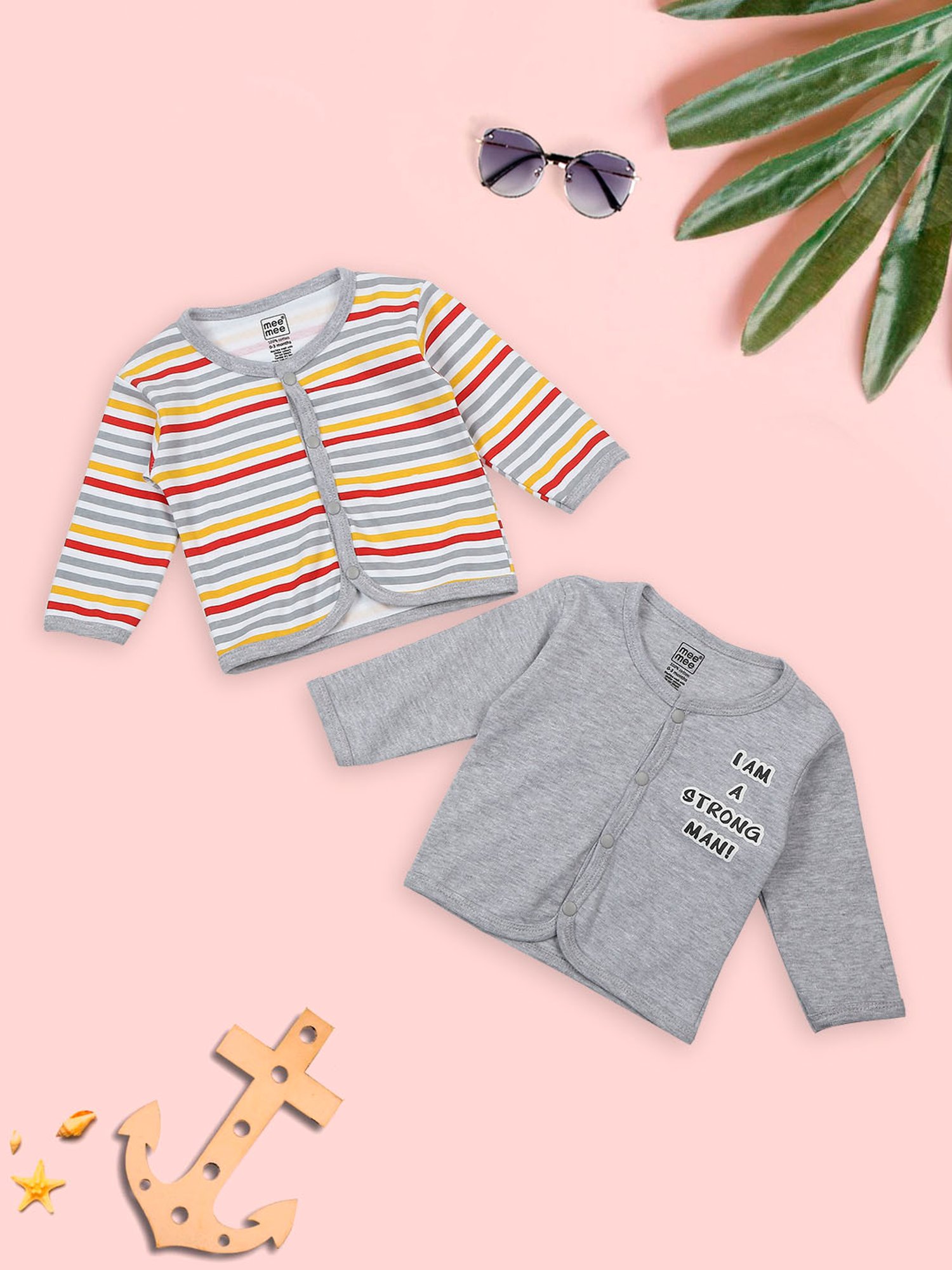 Mee Mee Kids Multicolor Striped Full Sleeves Jhablas (Pack Of 2)