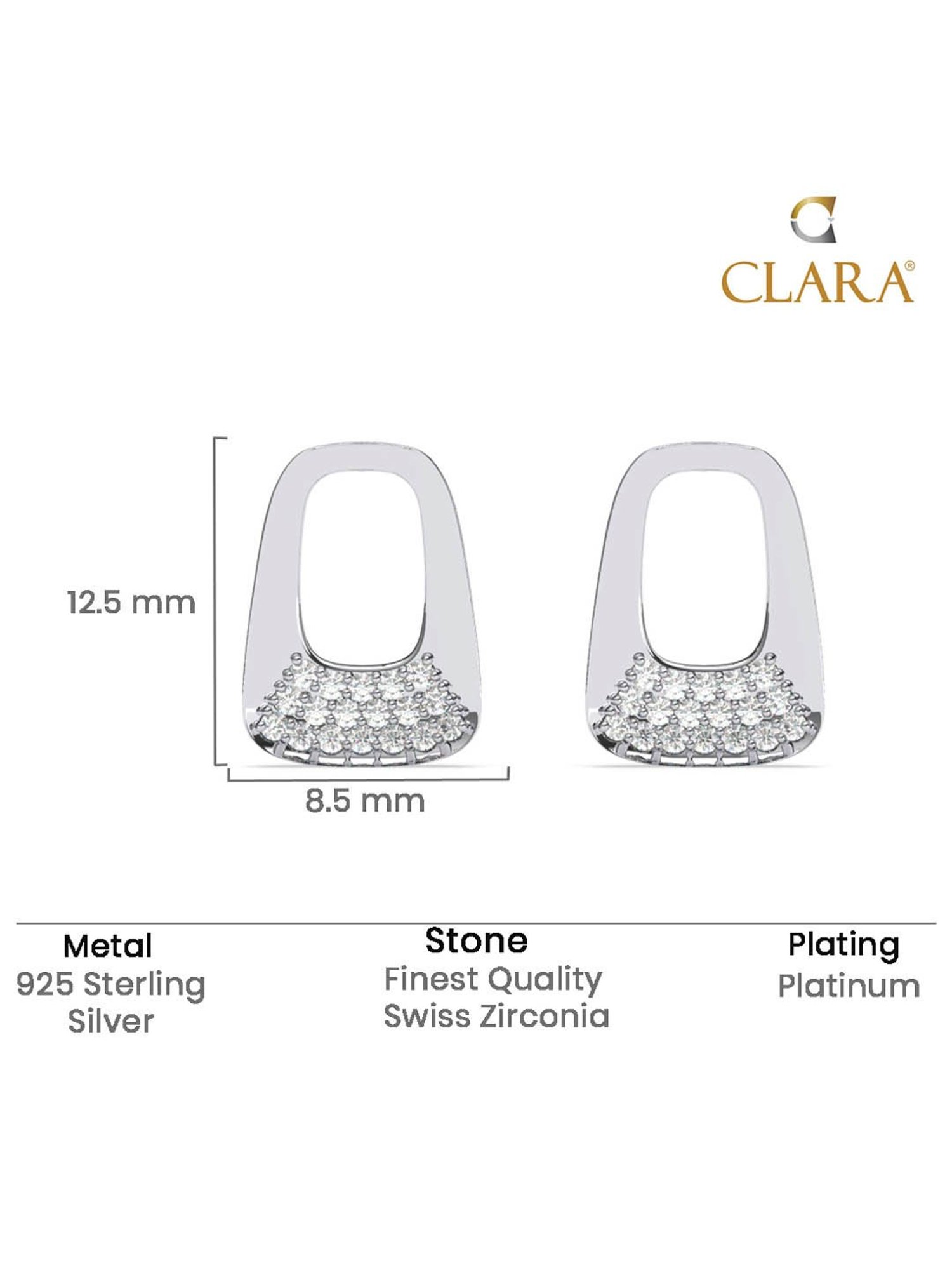 Clara 925 Silver Platinum Plated Swiss Zirconia Gemma Stud Earrings Gift for Women