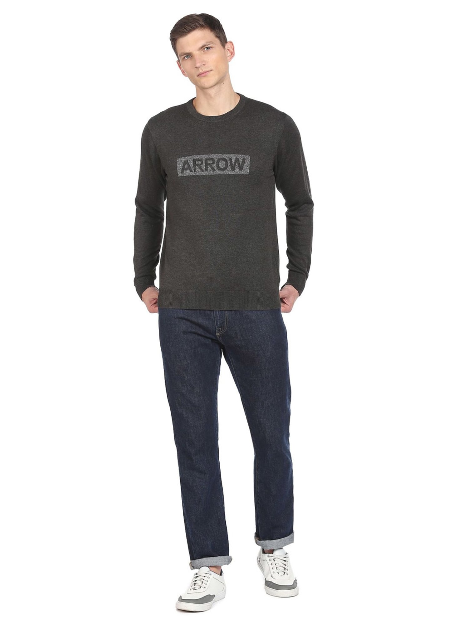 Arrow Sport Black Cotton Regular Fit Printed Sweater