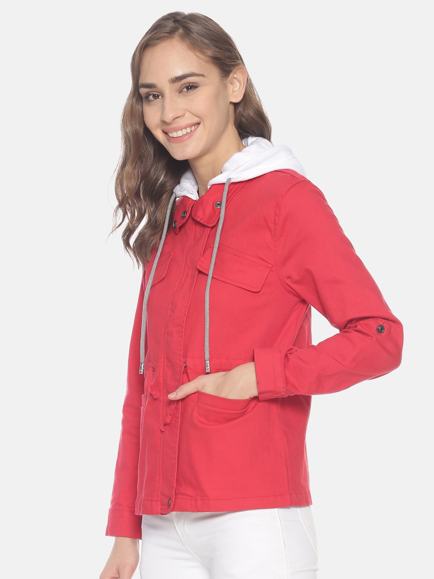 Campus Sutra Red Hooded Jacket