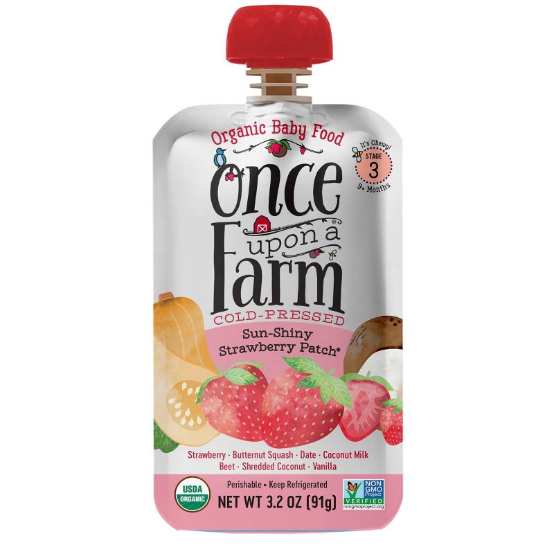 Once Upon a Farm Organic Sun-Shiny Strawberry Patch Stage 3 Baby Food Pouch - 3.2oz