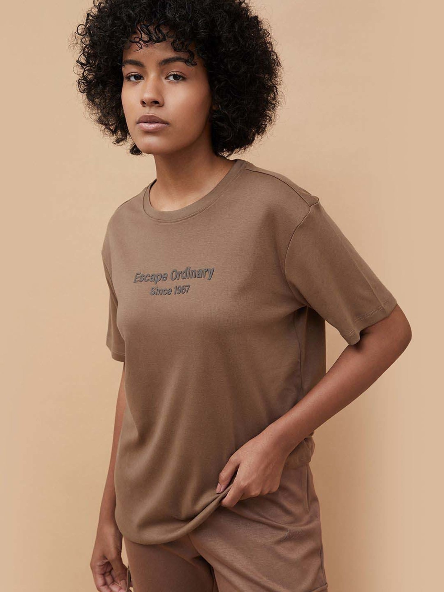 KAPPA Brown Cotton Printed Sports T-Shirt