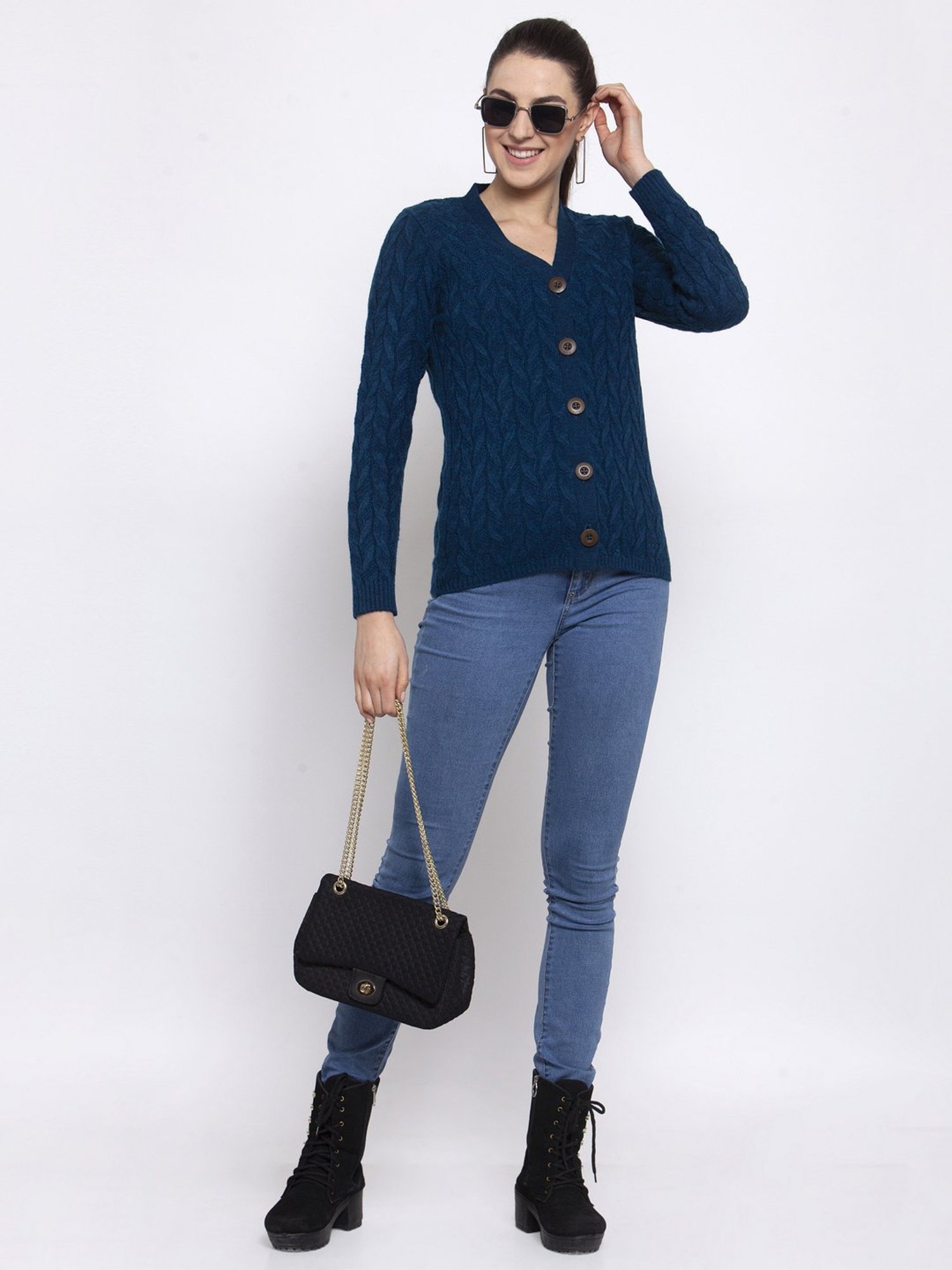 Kalt Teal Cable Design Sweater