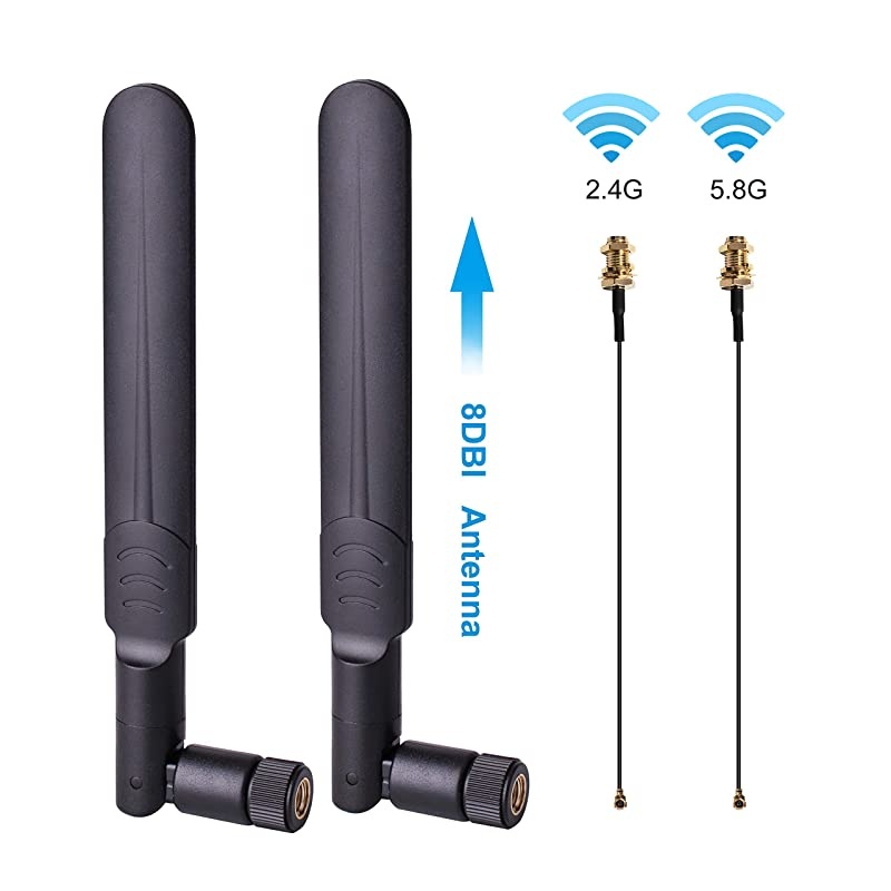 x 8dBi WiFi RPSMA Male Antenna 4GHz 58GHz Dual Band +x 15CM UFLIPEX to RPSMA Female Pigtail Cable for Mini PCIe Card Wireless Routers PC Desktop Repeater FPV UAV Drone and PS4 Build