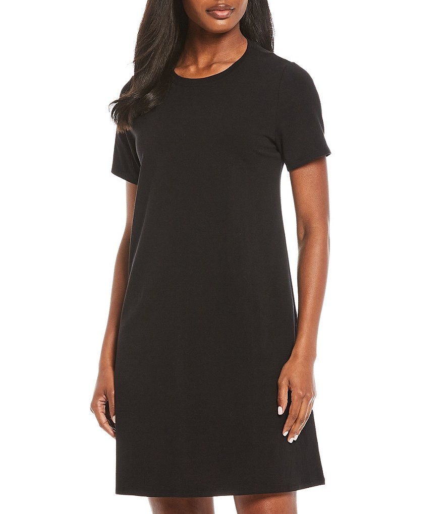 Eileen Fisher Organic Cotton Stretch Jersey Crew Neck Short Sleeve Knee Length Dress
