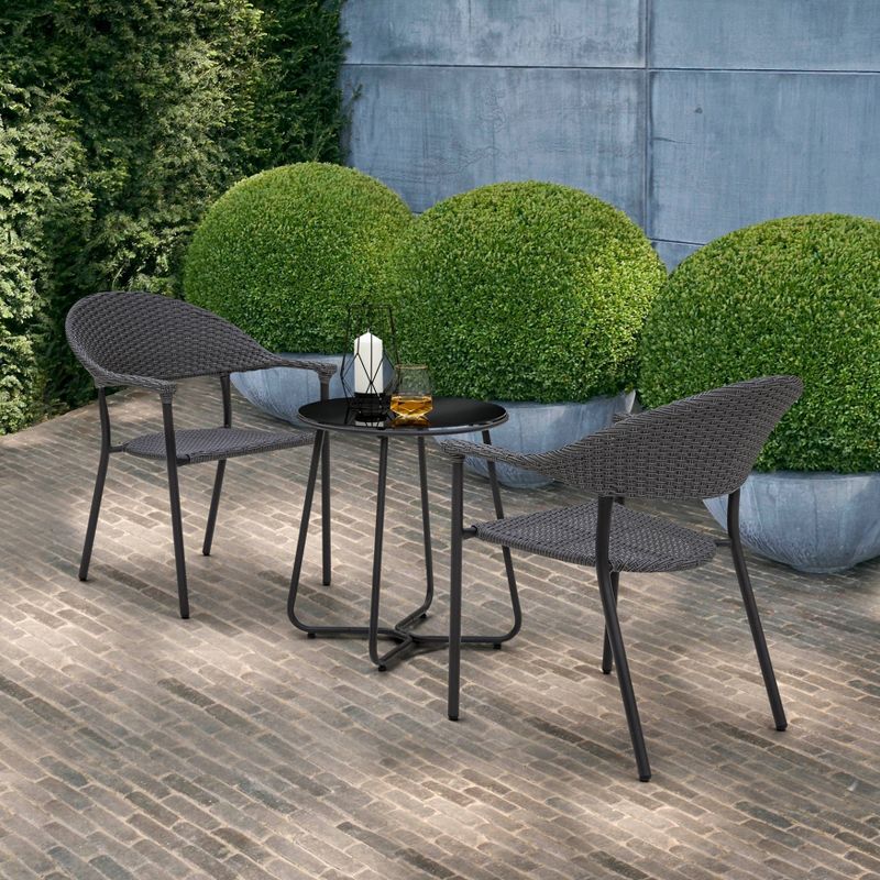 3pc Rattan Patio Set - Black - NUU GARDEN