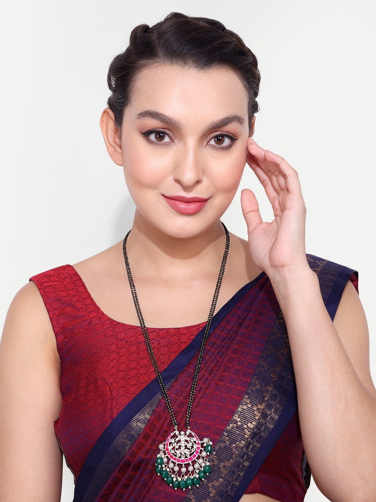 Abdesigns Gold-Plated American Diamond & Black Beaded Mangalsutra