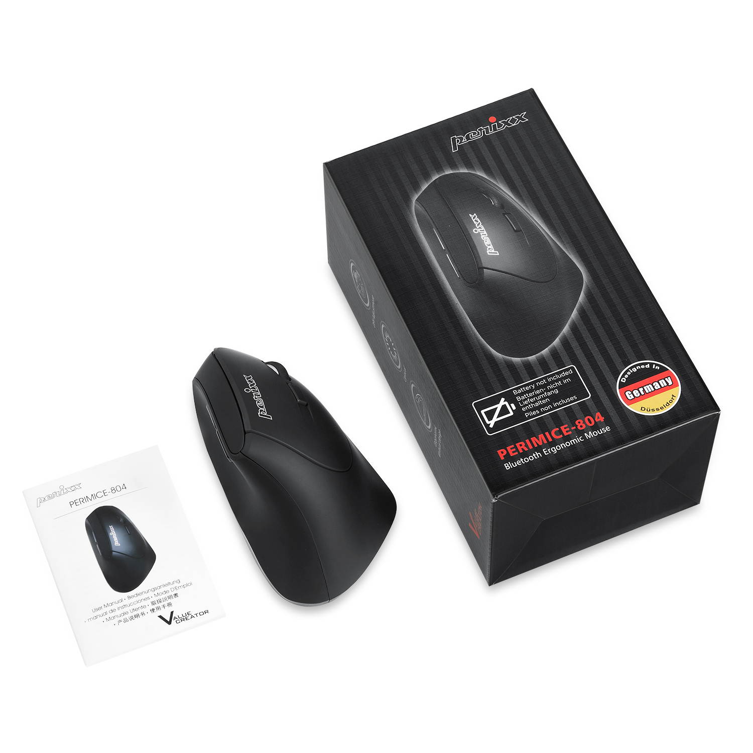 Perixx PERIMICE-804 Ergonomic Bluetooth 3.0 Wireless Vertical Optical Mouse - 6 Buttons, 3 Adjustable (800/1200/1600) DPI - for Windows, Android Tablet and PC - Right Handed - Black -AES 128 bit