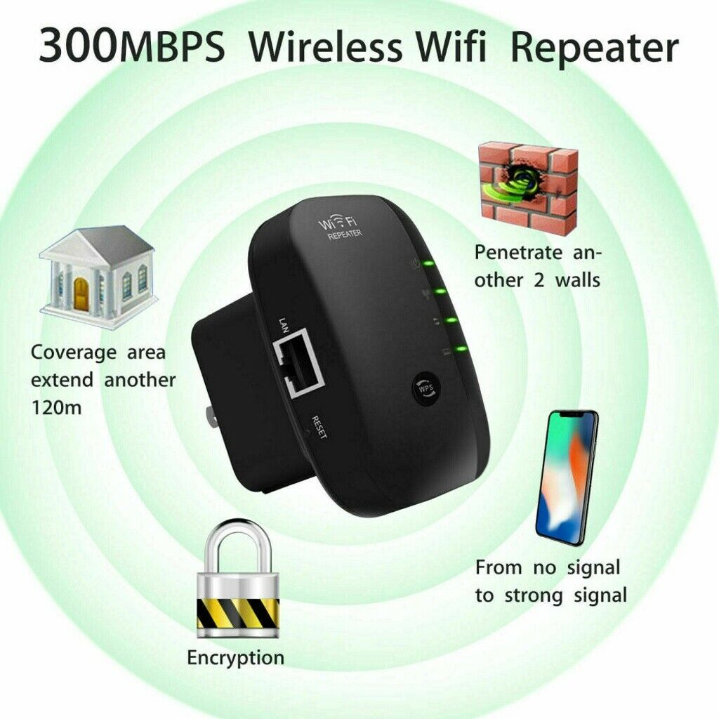 UKCOCO 300 Mbps Wireless Network Repeater Wi-fi Router Extender Signal Booster Range Wireless-N 802.11 AP Black