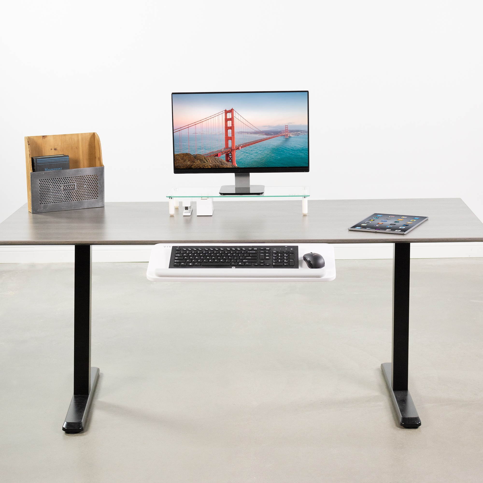 VIVO White Adjustable Computer Keyboard & Mouse Platform Tray Under Table Desk Mount (MOUNT-KB03W)