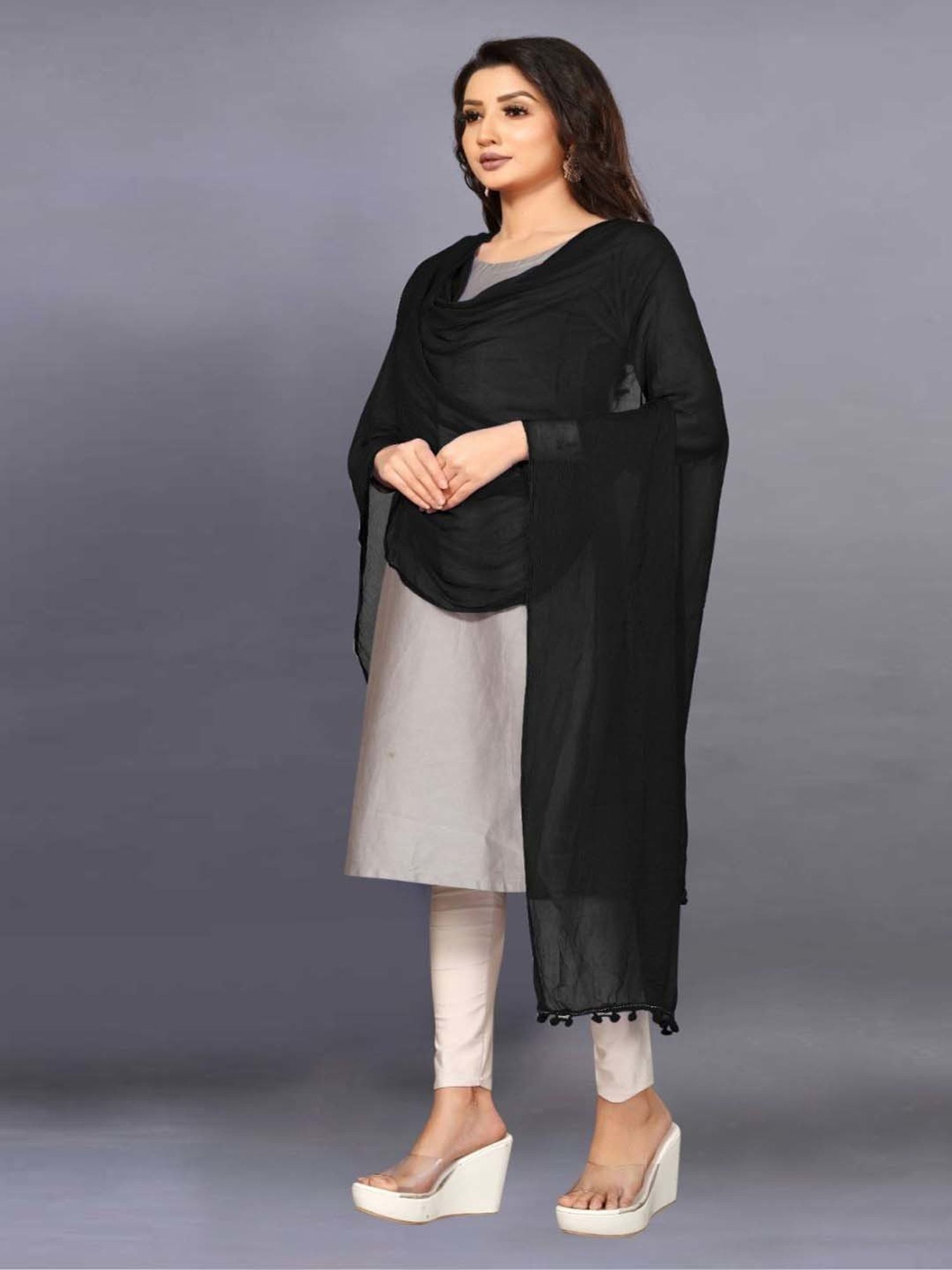 APNISHA Black Plain Dupatta