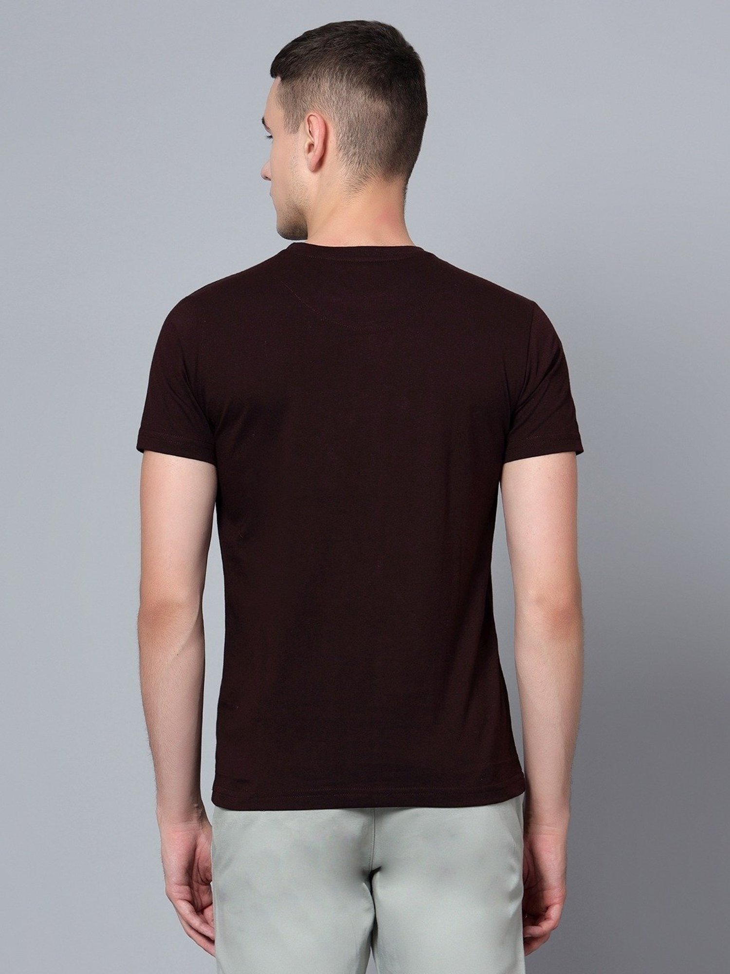 Cantabil Wine Cotton Regular Fit Printed T-Shirt
