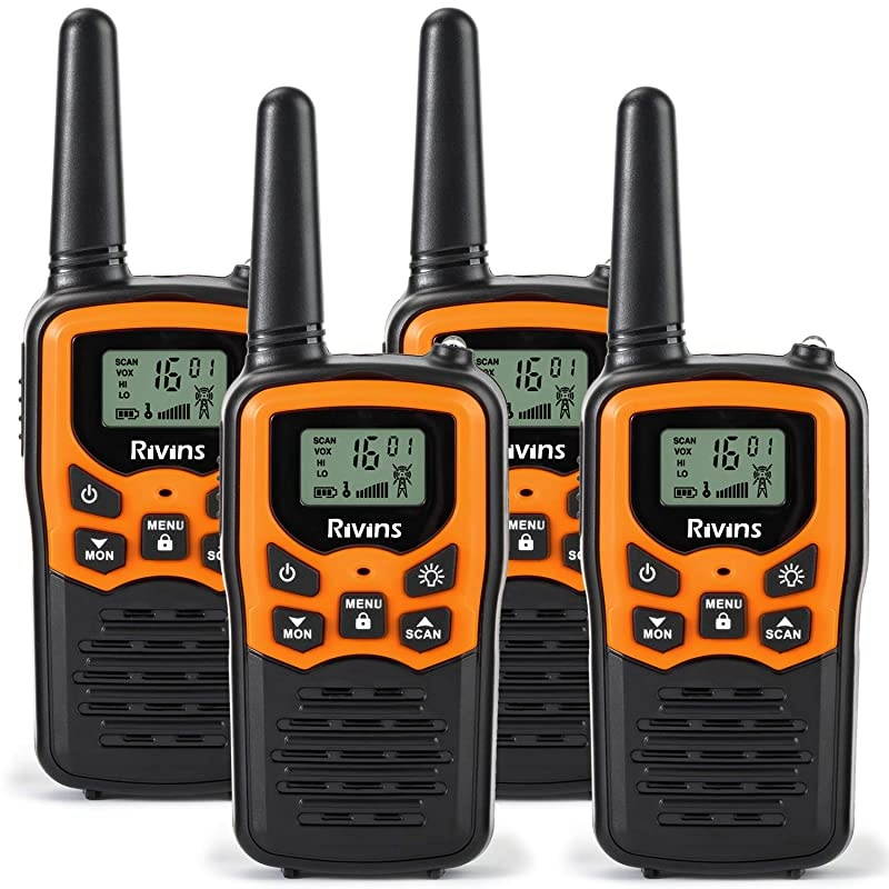 RV7 Walkie Talkies for Adults Long Range 4 Pack 2Way Radios Up to 5 Miles Range in Open Field 22 Channel FRSGMRS Walkie Talkies UHF Handheld Walky Talky BlackOrange
