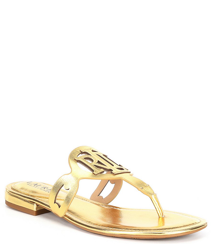 Lauren Ralph Lauren Audrie Leather Logo Thong Sandals