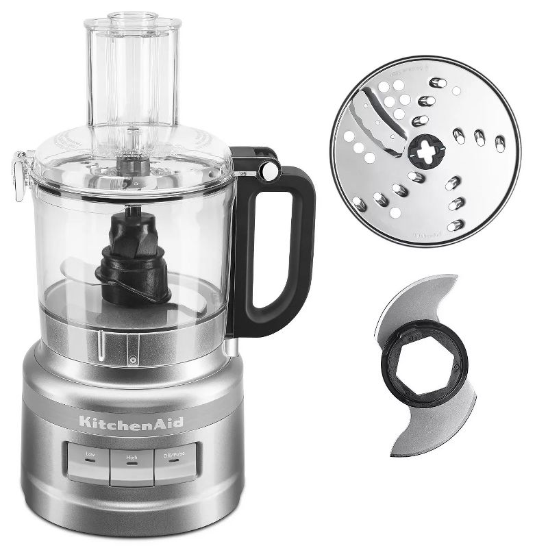 KitchenAid 7 Cup 3 Speed Food Processor and Veggies Chopper with Working Bowl and Lid, Contour Silver (Certified Refurbished)
