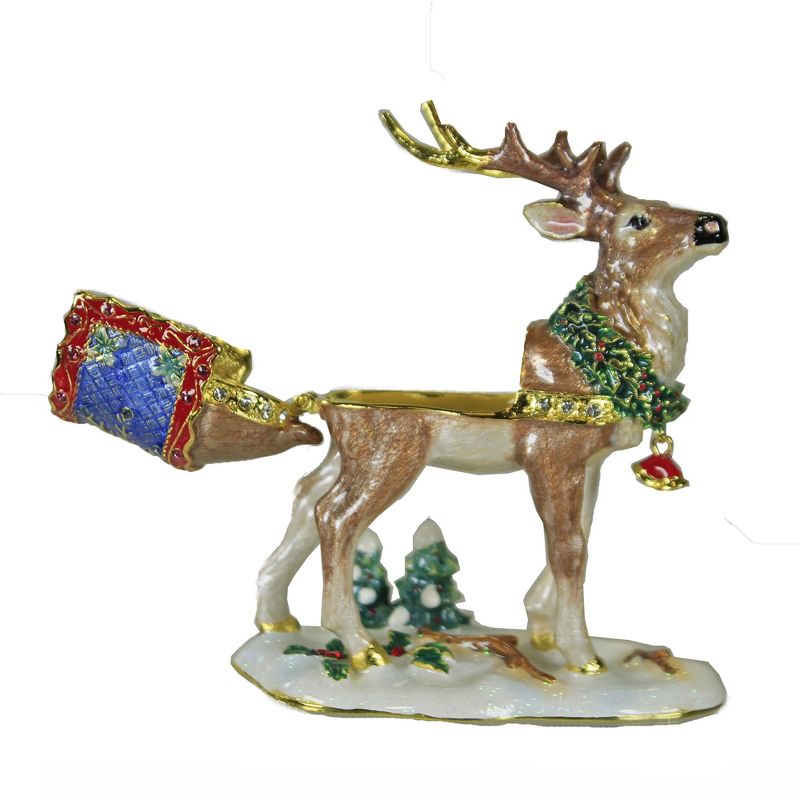 Hinged Trinket Box 3.5" Reindeer In Snow Box Christmas Magnetic  -  Decorative Figurines