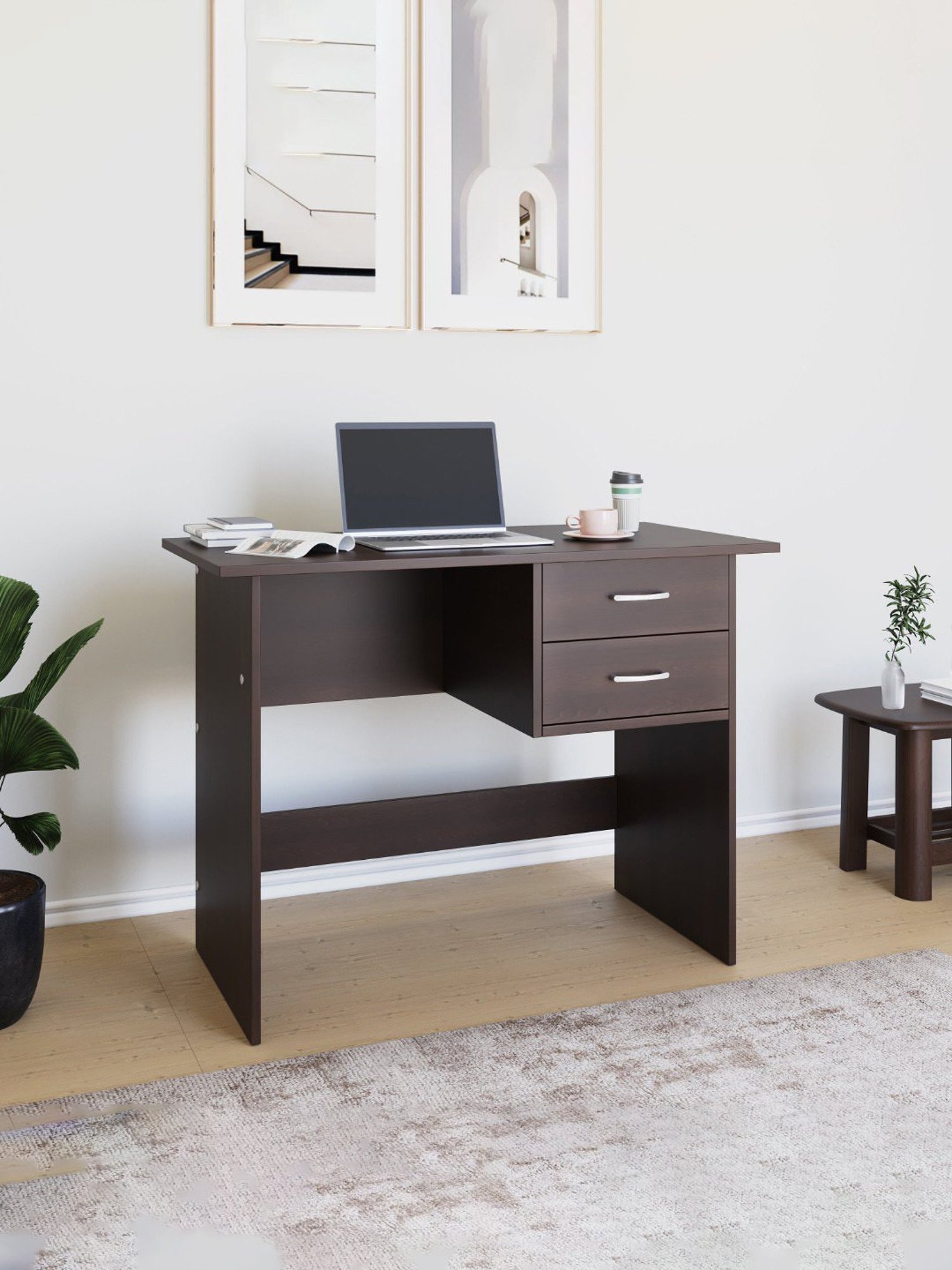 Nilkamal Bevel Black Engineered Wood Office Table with 2 Drawers