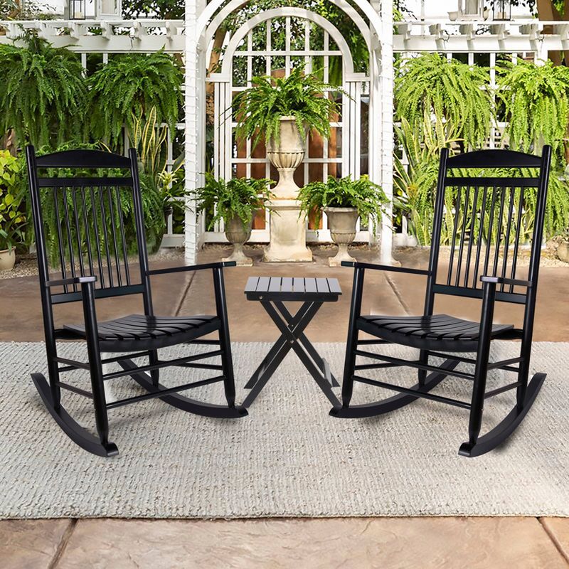 3pc Wooden Patio Rocking Chair Set - Black - Veikous