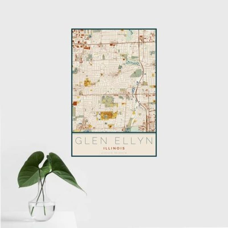 Glen Ellyn - Illinois Map Print in Woodblock