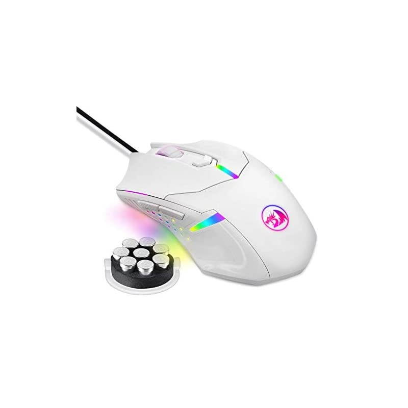 M601 RGB Gaming Mouse Backlit Wired Ergonomic 7 Button Programmable Mouse Centrophorus with Macro Recording Weight Tuning Set 7200 DPI for Windows PC White
