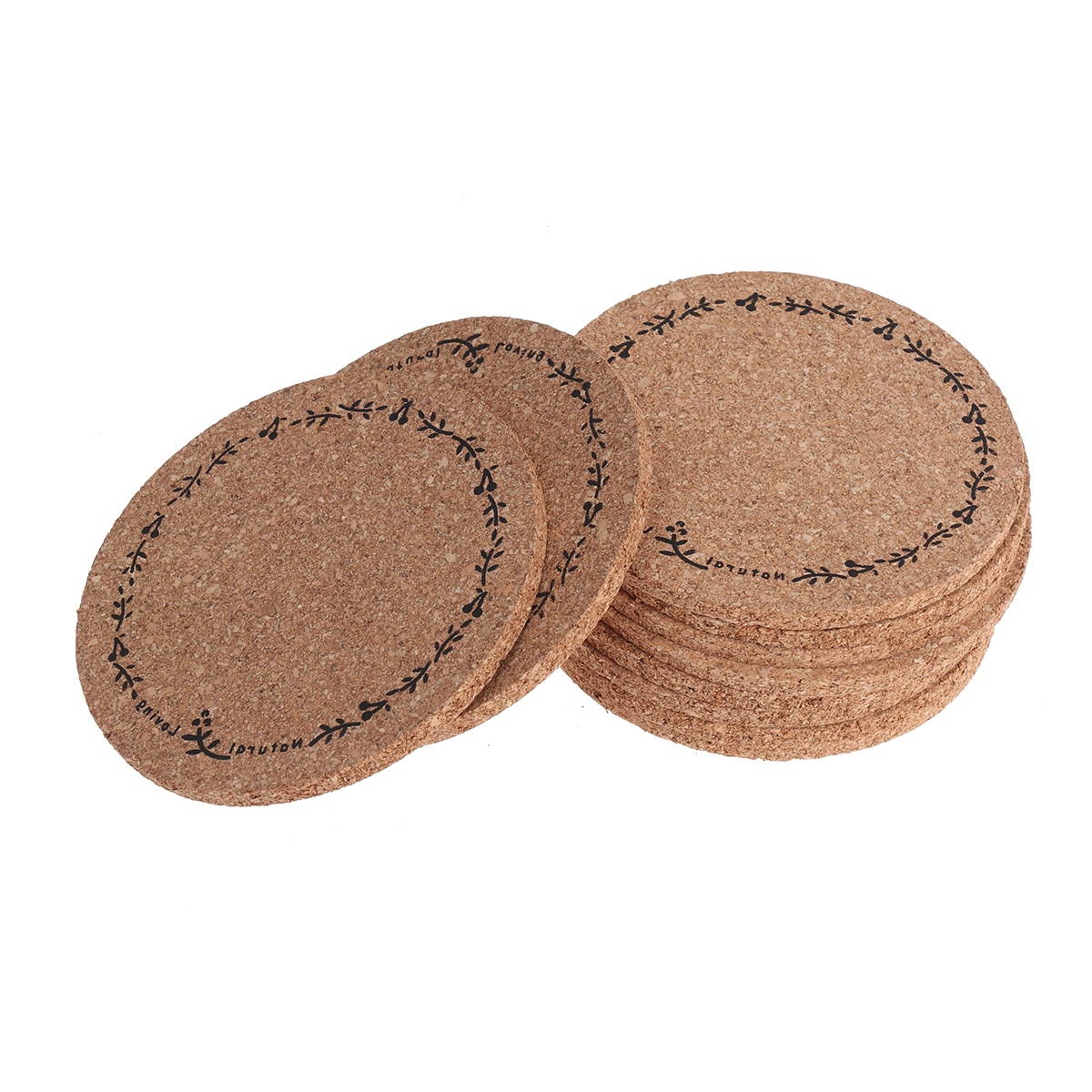10PCS 10CM Cork Table Mat Heat-Resistant Round Coaster for Cup Glass Tableware - Flower (S)