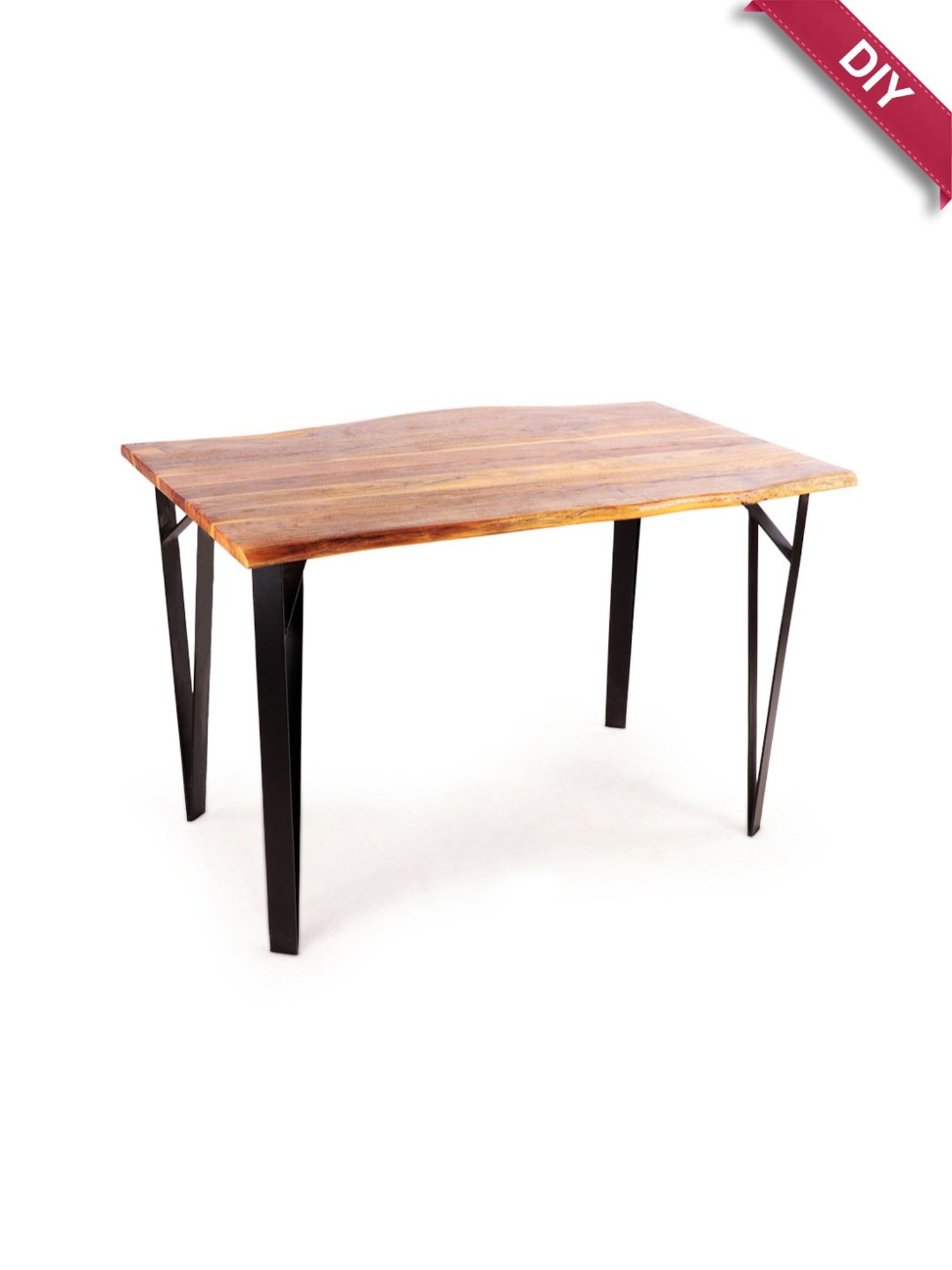 ExclusiveLane Raw Edges Beige Acacia Wood Handcrafted 4 Seater Dining Table Natural Finish