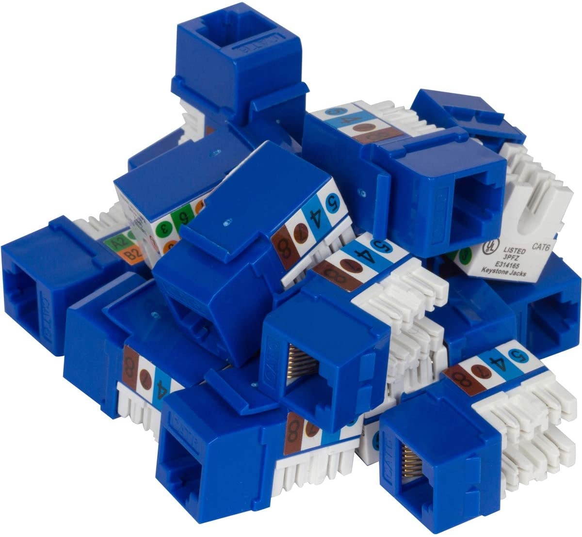 Buyer's Point Cat6 RJ45 90-Degree Keystone Jack, Punch Down Keystone Jack Adapter Blue (10 Pack)