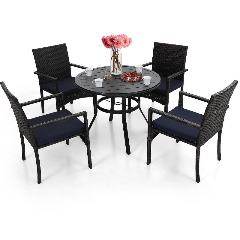 5pc Patio Dining Set with Round Table & Wicker Rattan Chairs - Captiva Designs