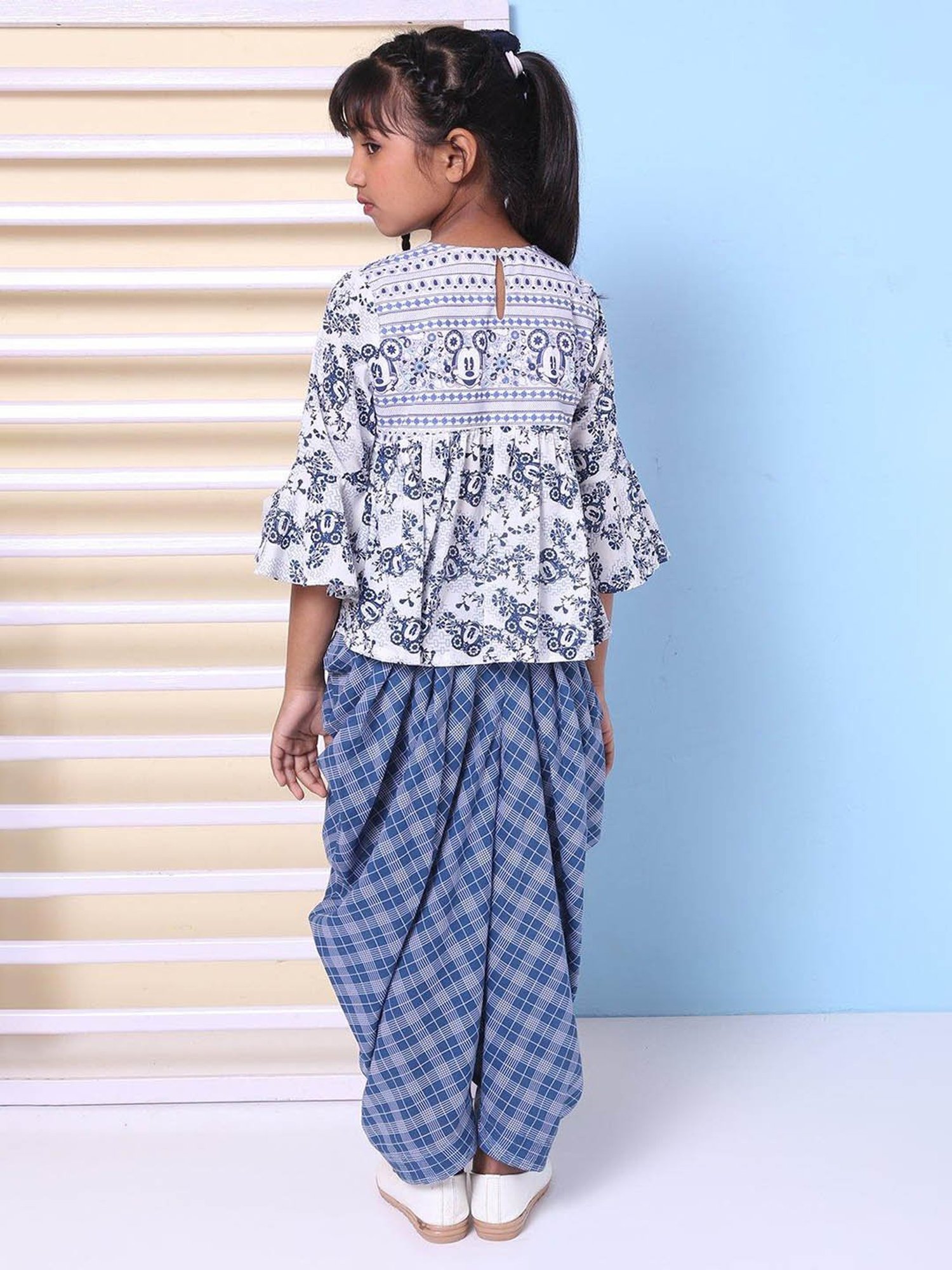 BIBA Girls White & Blue Printed Top with Dhoti