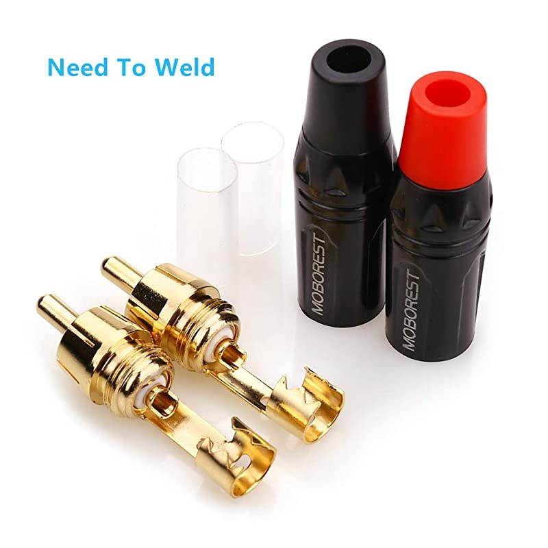 RCA Male Plug Adapter Audio Phono Gold Plated Solder 24K Gold Speaker Plugs RCA Jack Cable Connector Adapter(RCA Male-2pack)