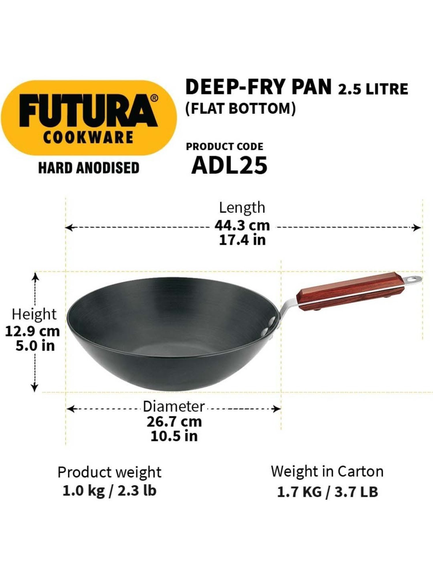 Hawkins Black Hard Anodised 26.7 cm Non-Toxic Dal Fry Pan (2.5 L) - Set of 1