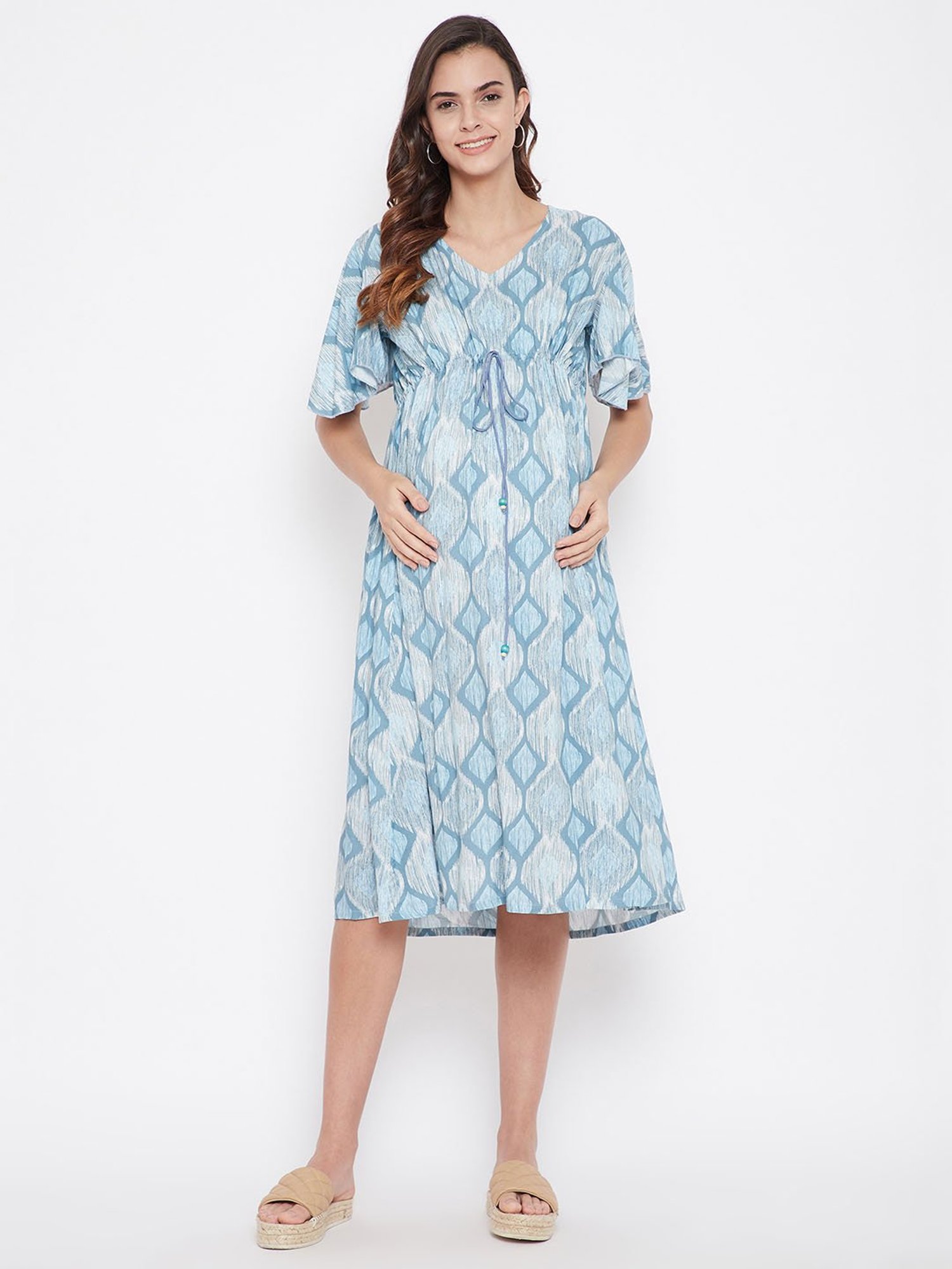 The Kaftan Company Grey & Blue Printed Maternity Dress