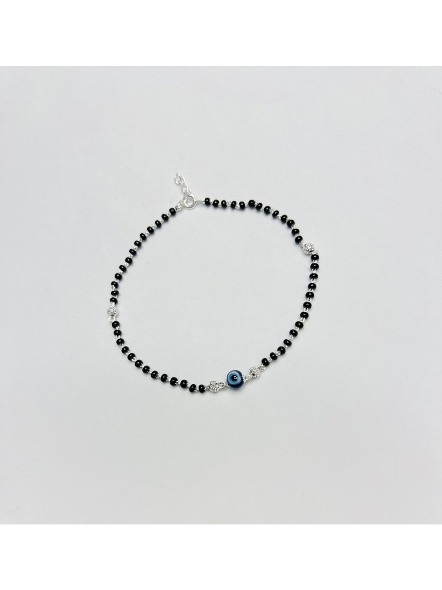 Arte Jewels 925 Sterling Silver Black Beads Evil Eye Anklet for Women & Girls (Single Anklet)
