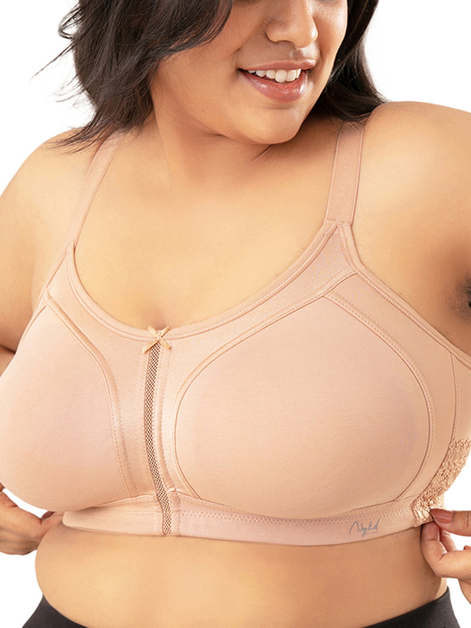 Nykd Support Me M-Frame Cotton Bra - Non Padded, Wireless, Full Coverage - Nude