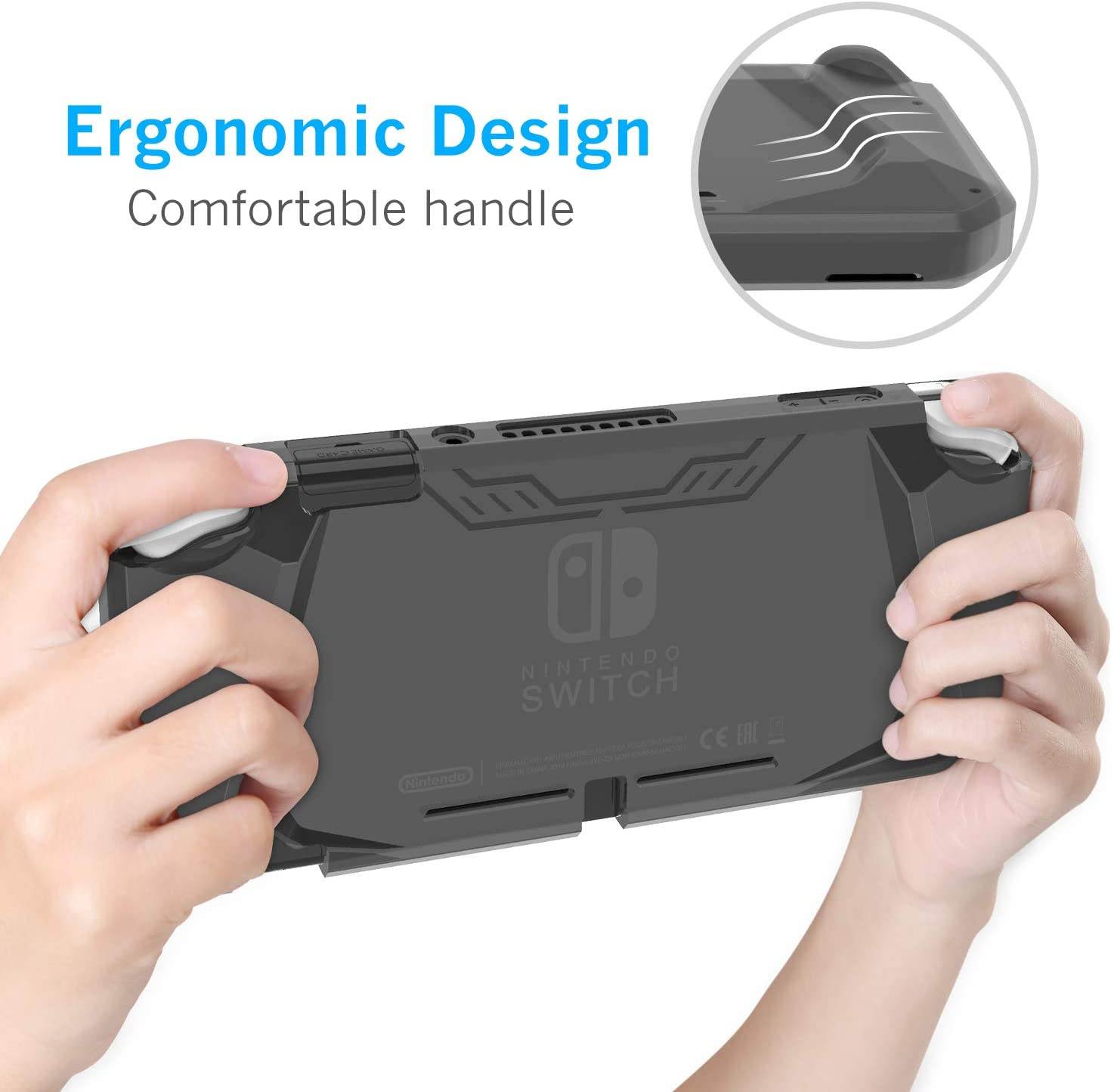 HEYSTOP Case for Nintendo Switch Lite, Soft TPU Protective Case Cover for Nintendo Switch Lite with Switch Lite Tempered Glass Screen Protector and Thumb Stick Caps(Gray)